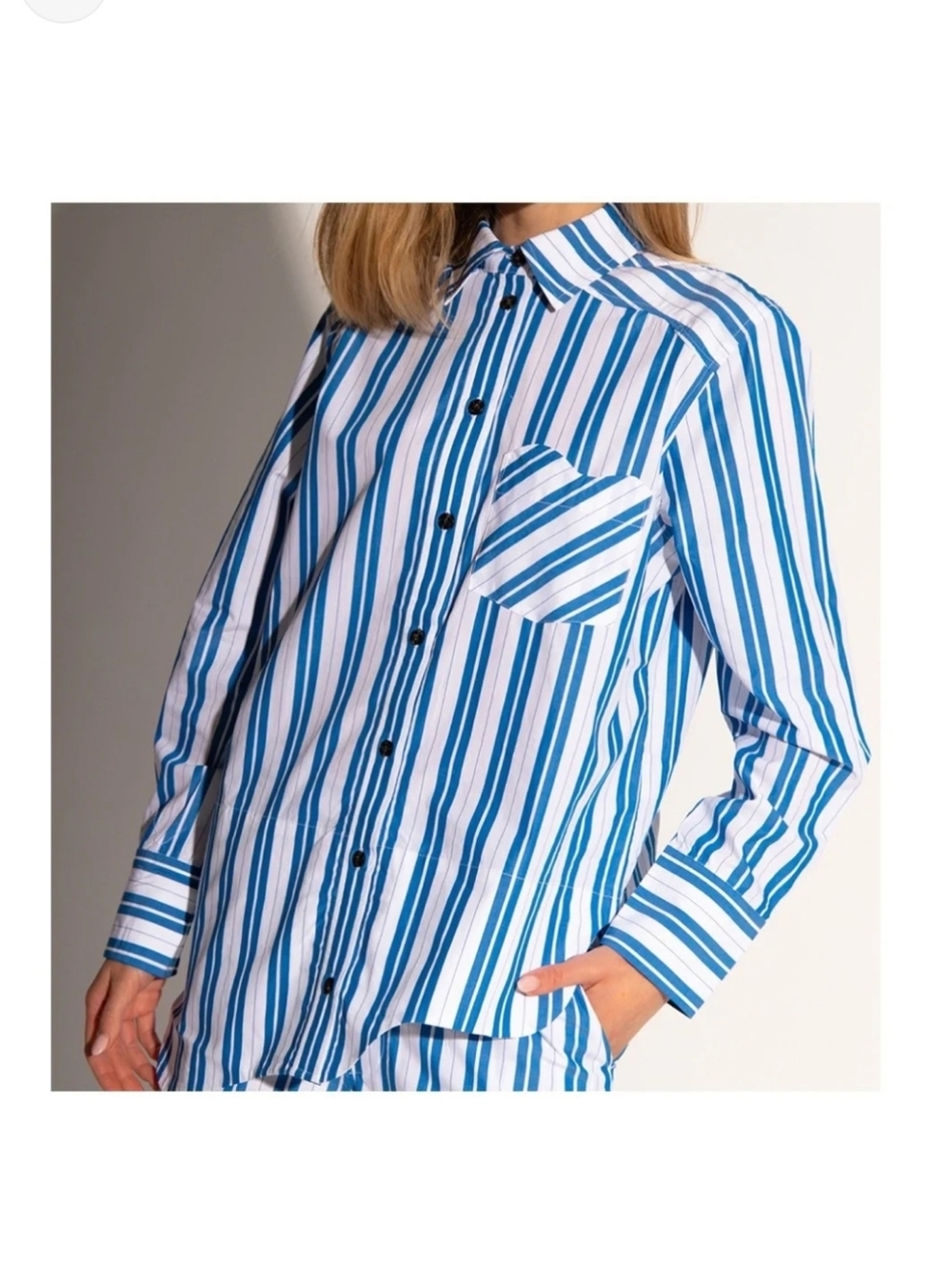 New (Flaw) Ganni Color Stripe Assym Shirt In Daphne Blue Colorway Size 32(US 0)